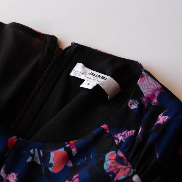 Jason Wu x RTR Navy Floral Ruched Dress - Size 4 - Picture 4 of 7